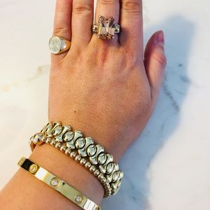 Faux Amber Statement Ring in Silver, Metal Band